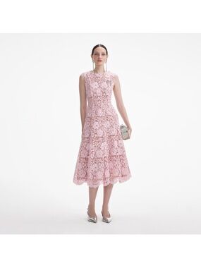 Self-Portrait Pink Floral Lace Midi Dress
